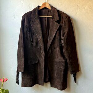 Re/Done, Suede Fringe Blazer, Brown, Medium